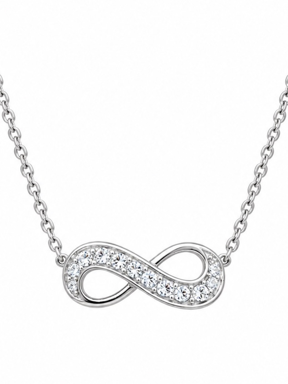 Sterling Silver 925 Sparkly CZ Rhinestone Infinity Necklace 18” Thailand